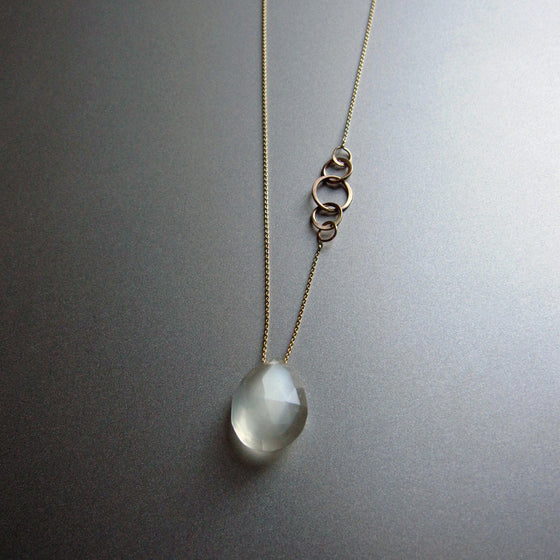white moonstone drop with hammered links chain accent solid 14k gold necklace