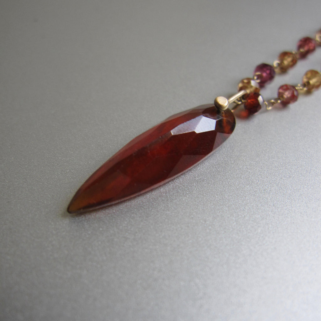 hessonite garnet beaded chain and pointed drop pendant solid 14k gold necklace4