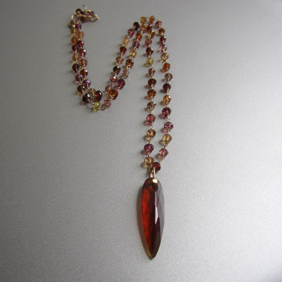 hessonite garnet beaded chain and pointed drop pendant solid 14k gold necklace