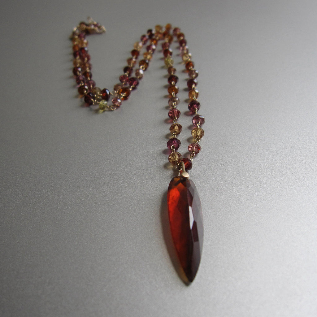 hessonite garnet beaded chain and pointed drop pendant solid 14k gold necklace5
