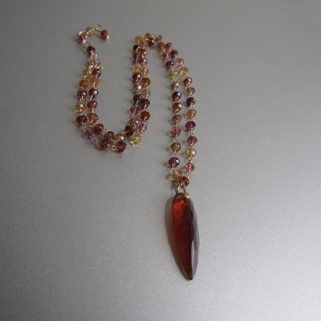 hessonite garnet beaded chain and pointed drop pendant solid 14k gold necklace6