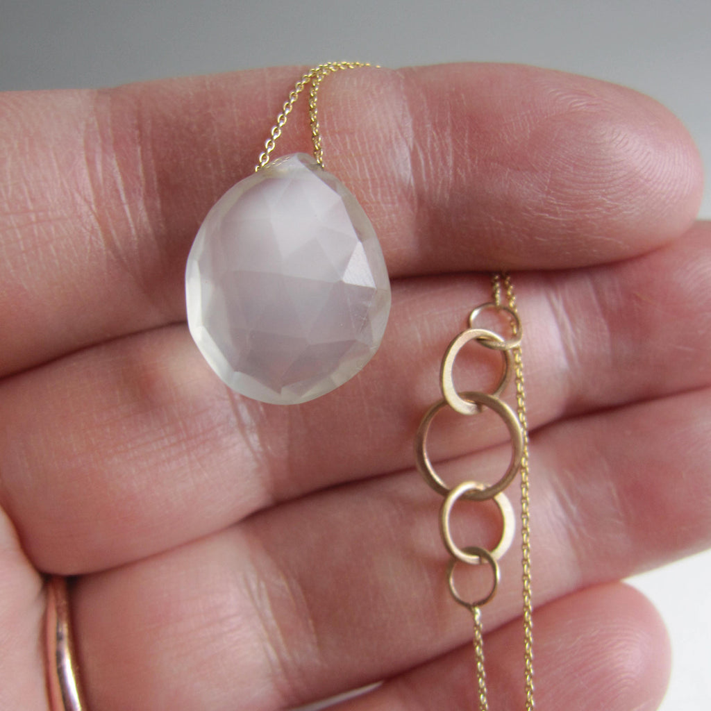 white moonstone drop with hammered links chain accent solid 14k gold necklace4