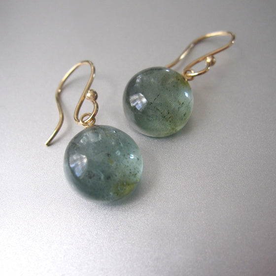 small moss aquamarine button drops solid 14k gold earrings