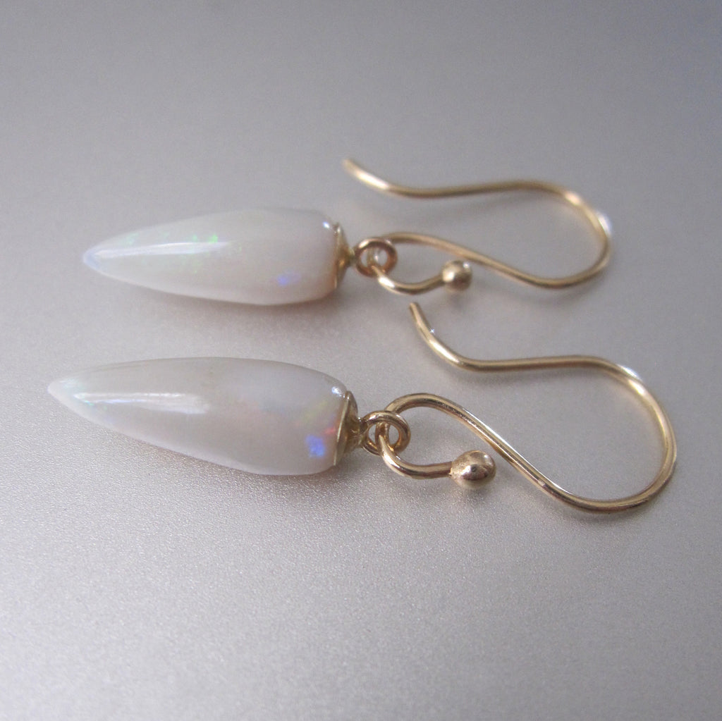 australian white opal pointed drops solid 14k gold earrings