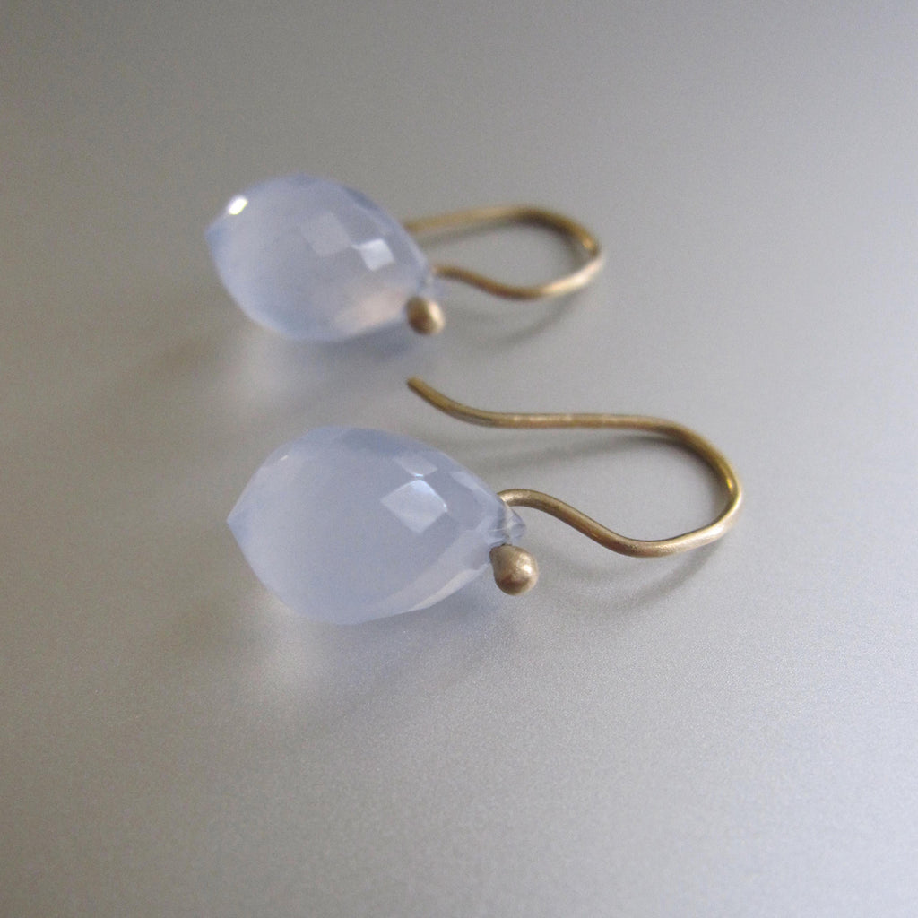 Tiny Light Blue Chalcedony Drops, Solid 14k Gold Earrings - Jenco