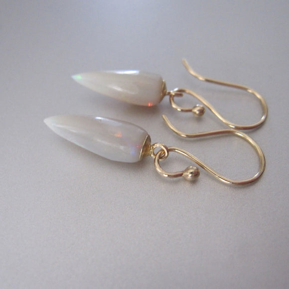 australian white opal pointed drops solid 14k gold earrings