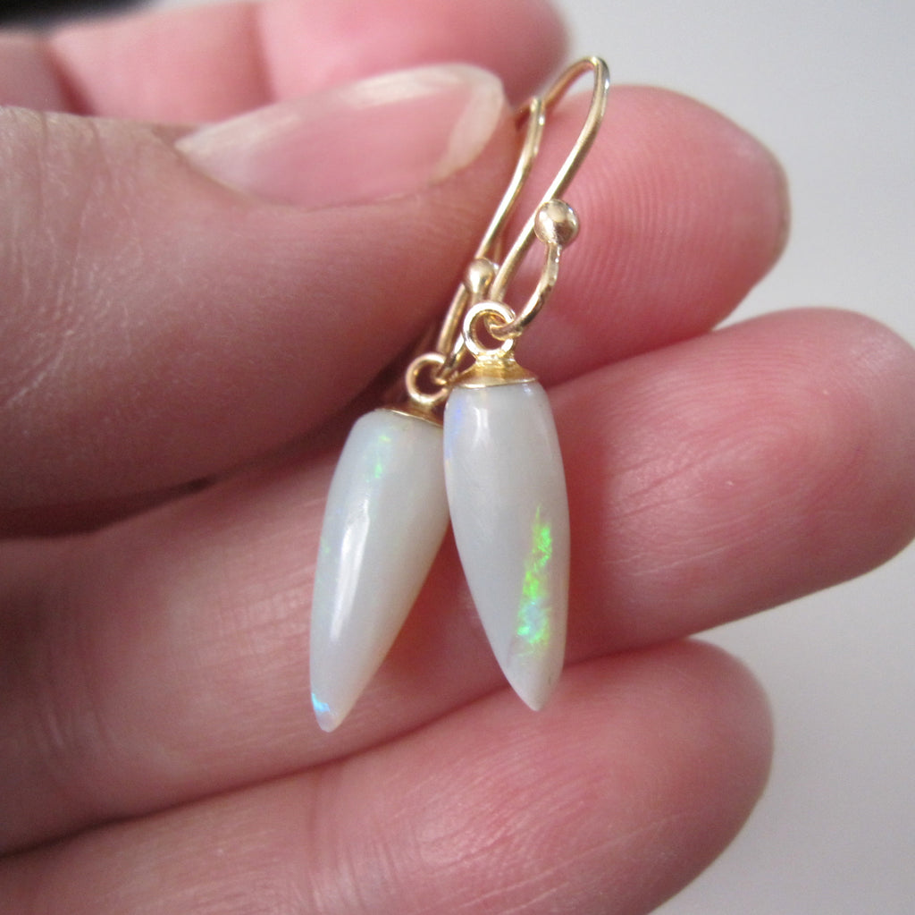 australian white opal pointed drops solid 14k gold earrings5