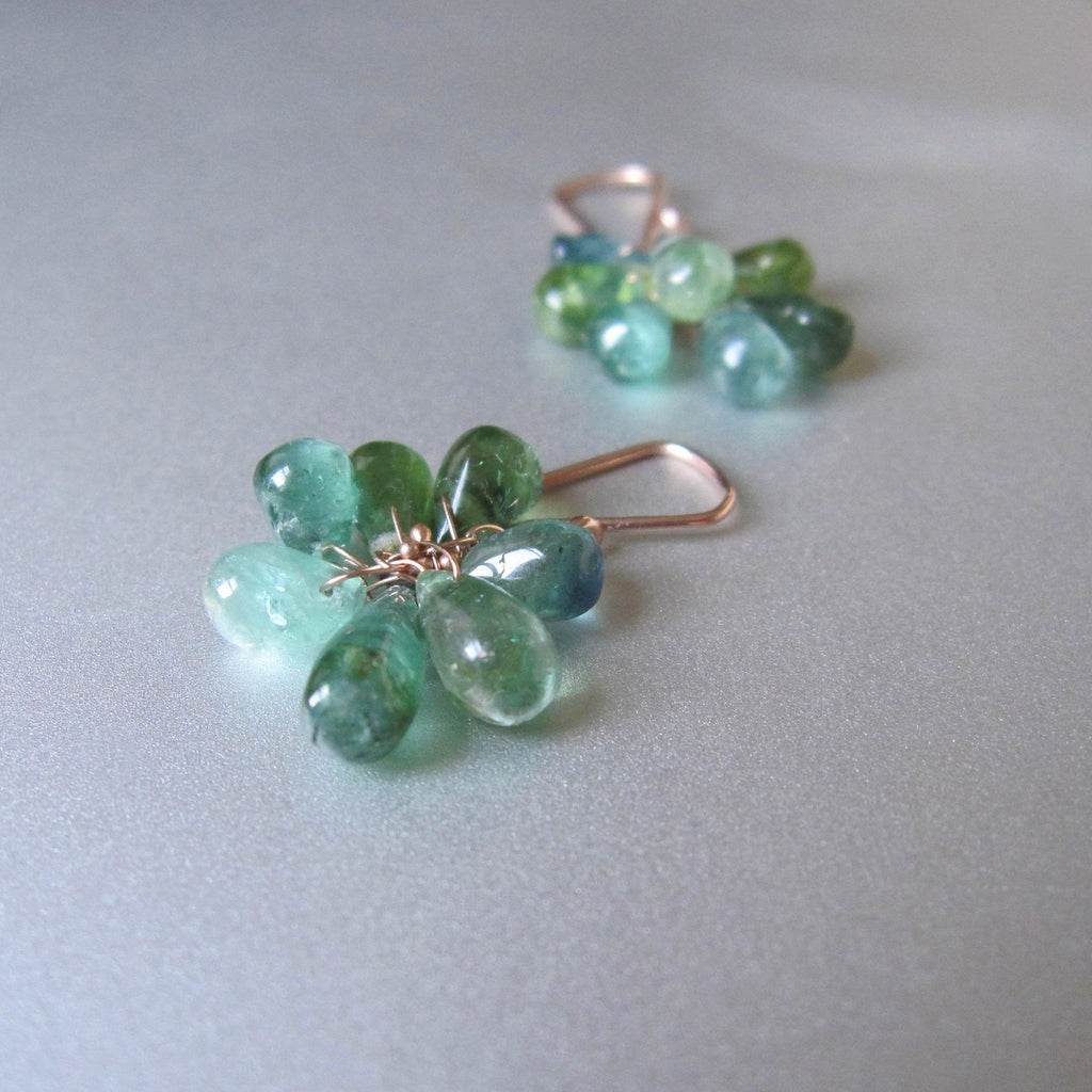 multi blue green tourmalne clusters solid 14k rose gold earrings4