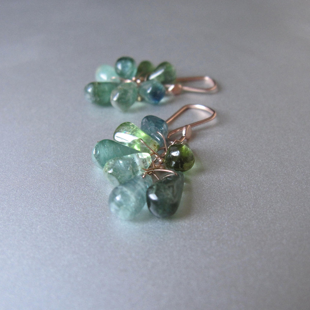 multi blue green tourmalne clusters solid 14k rose gold earrings6