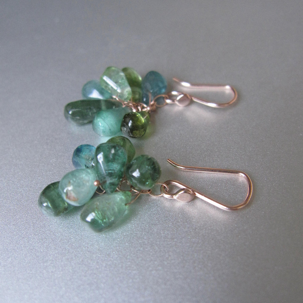 multi blue green tourmalne clusters solid 14k rose gold earrings8