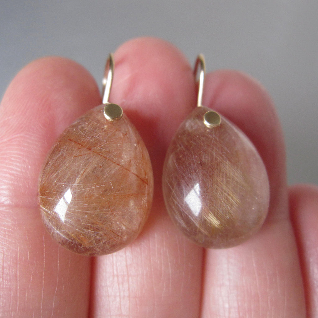 Reserved for Rebecca --- Golden and Coppery Rutilated Smooth Drops Solid 14k Gold Earrings
