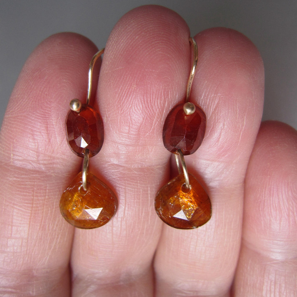 orange garnet and kyanite double drops solid 14k gold earrings5