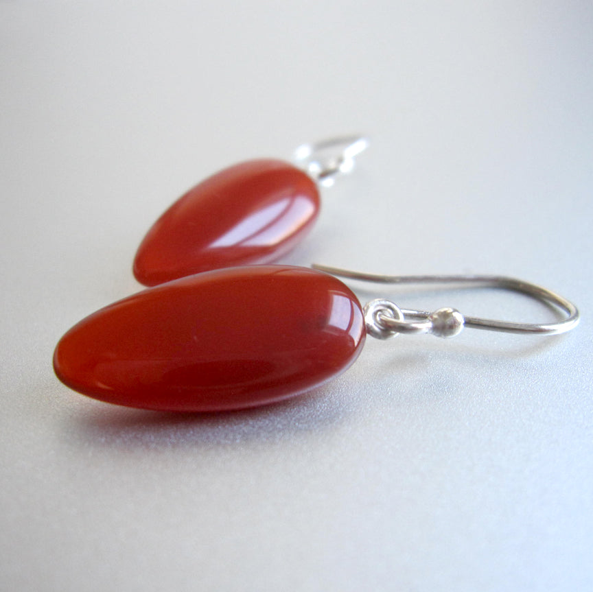 smooth carnelian red orange drops sterling silver earrings