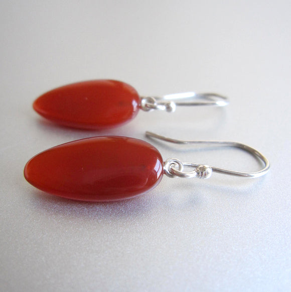 smooth carnelian red orange drops sterling silver earrings