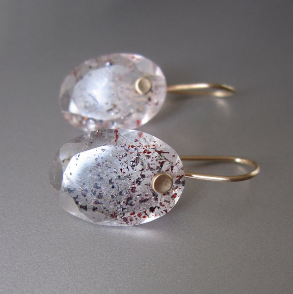 lepidocrocite hematite quartz oval drops solid 14k gold earrings