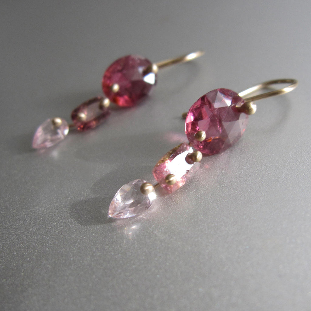 faceted pink tourmaline triple drops solid 14k gold earrings3