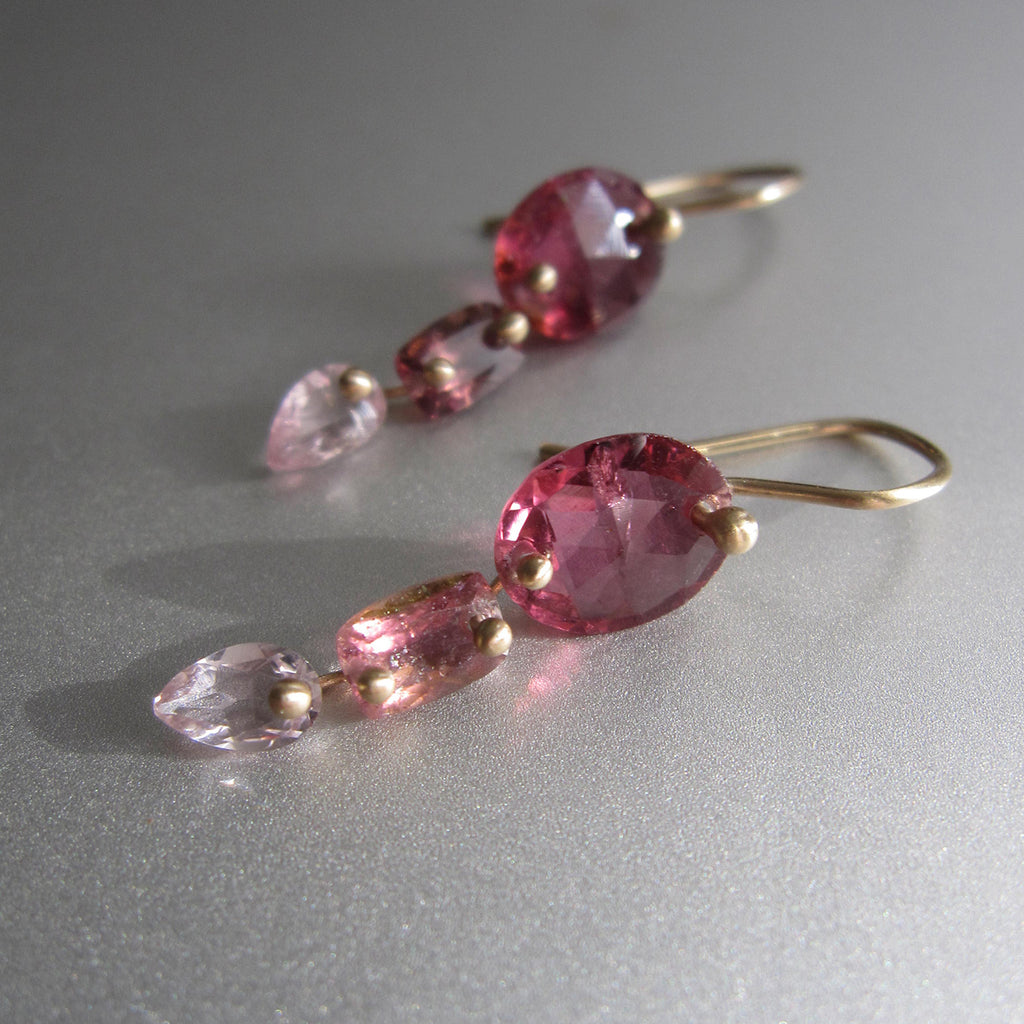 faceted pink tourmaline triple drops solid 14k gold earrings2