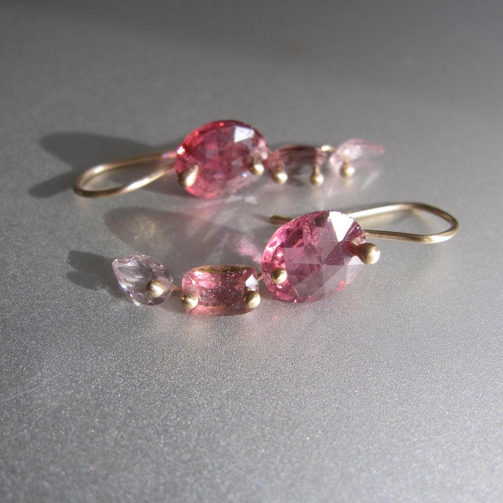 faceted pink tourmaline triple drops solid 14k gold earrings4