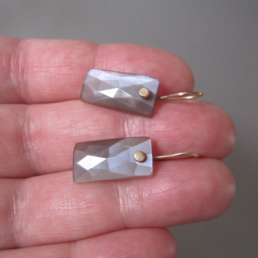 Gray Moonstone Rose Cut Baguette Drops Solid 14k Gold Earrings4