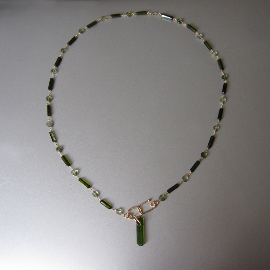 dark green tourmaline tube bead chrome green crystal solid 14k gold necklace6