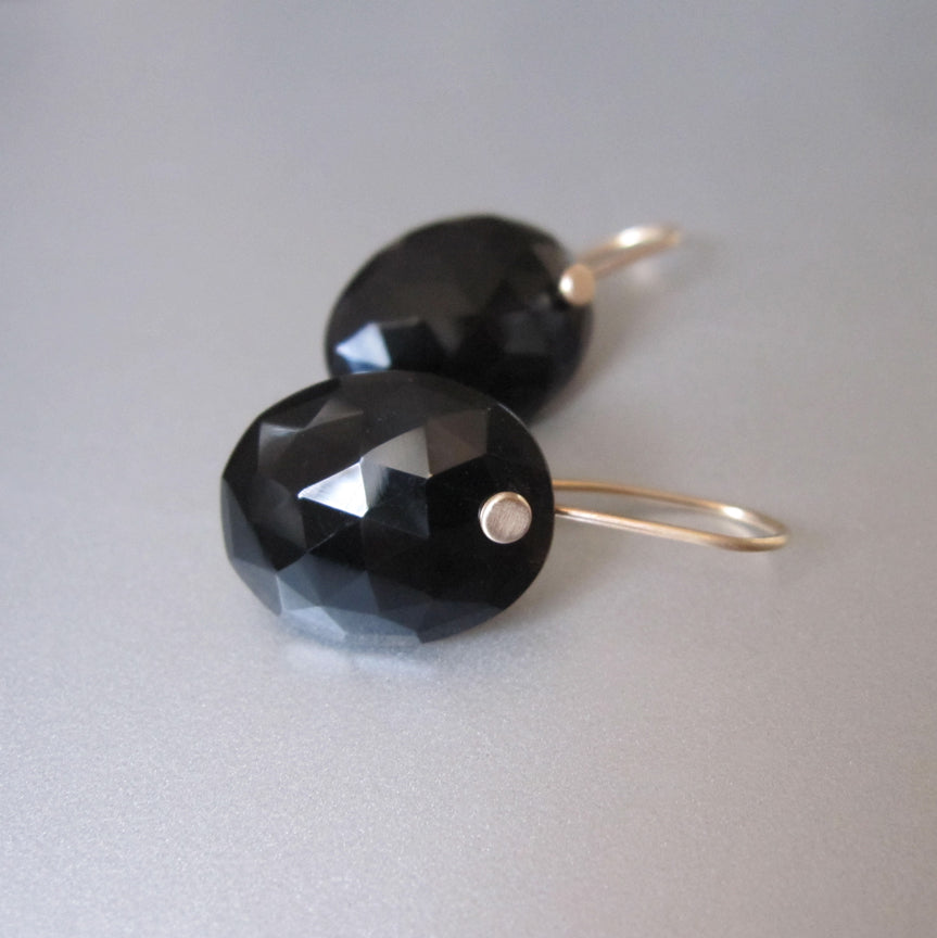 Black Spinel Rose Cut Oval Drops Solid 14k Gold Earrings