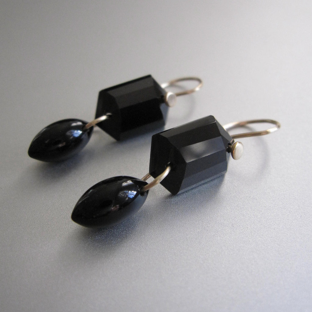 black spinel shield and marquise double drops solid 14k gold earrings3