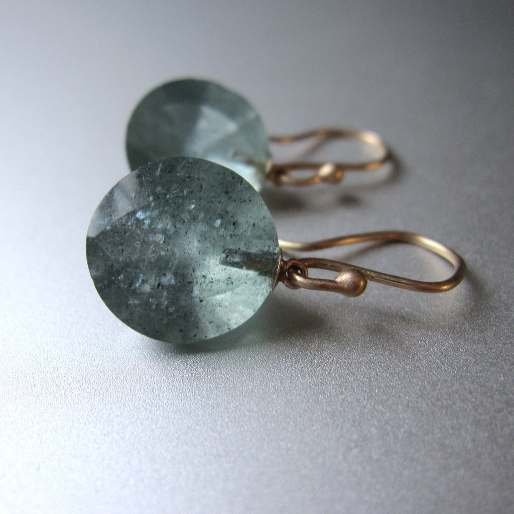 Moss Aquamarine Round Faceted Drops Solid 14k Gold Earrings 3