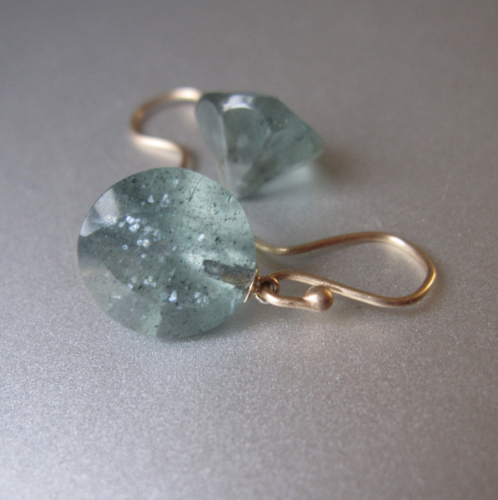 Moss Aquamarine Round Faceted Drops Solid 14k Gold Earrings 4
