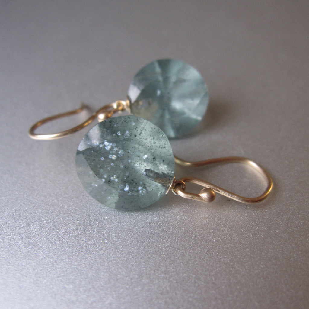 Moss Aquamarine Round Faceted Drops Solid 14k Gold Earrings 5