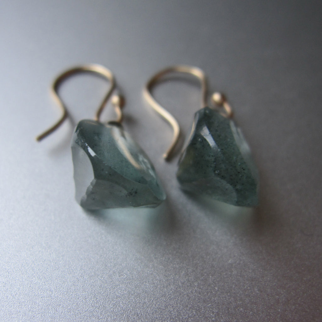 Moss Aquamarine Round Faceted Drops Solid 14k Gold Earrings 7