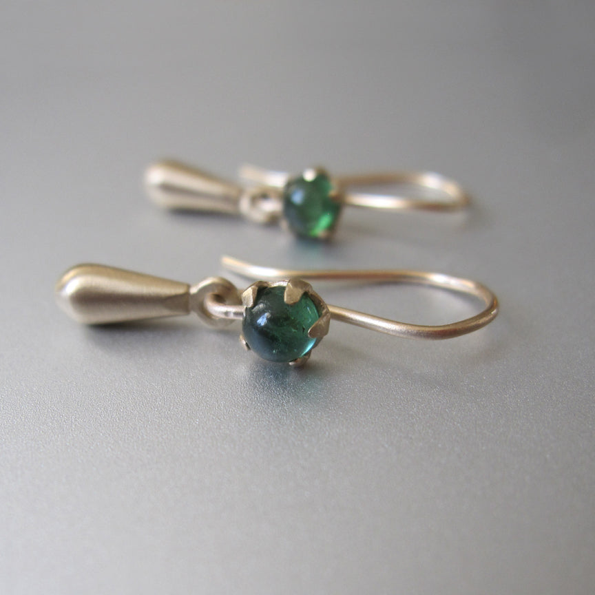 solid 14k gold drop earrings with green tourmaline