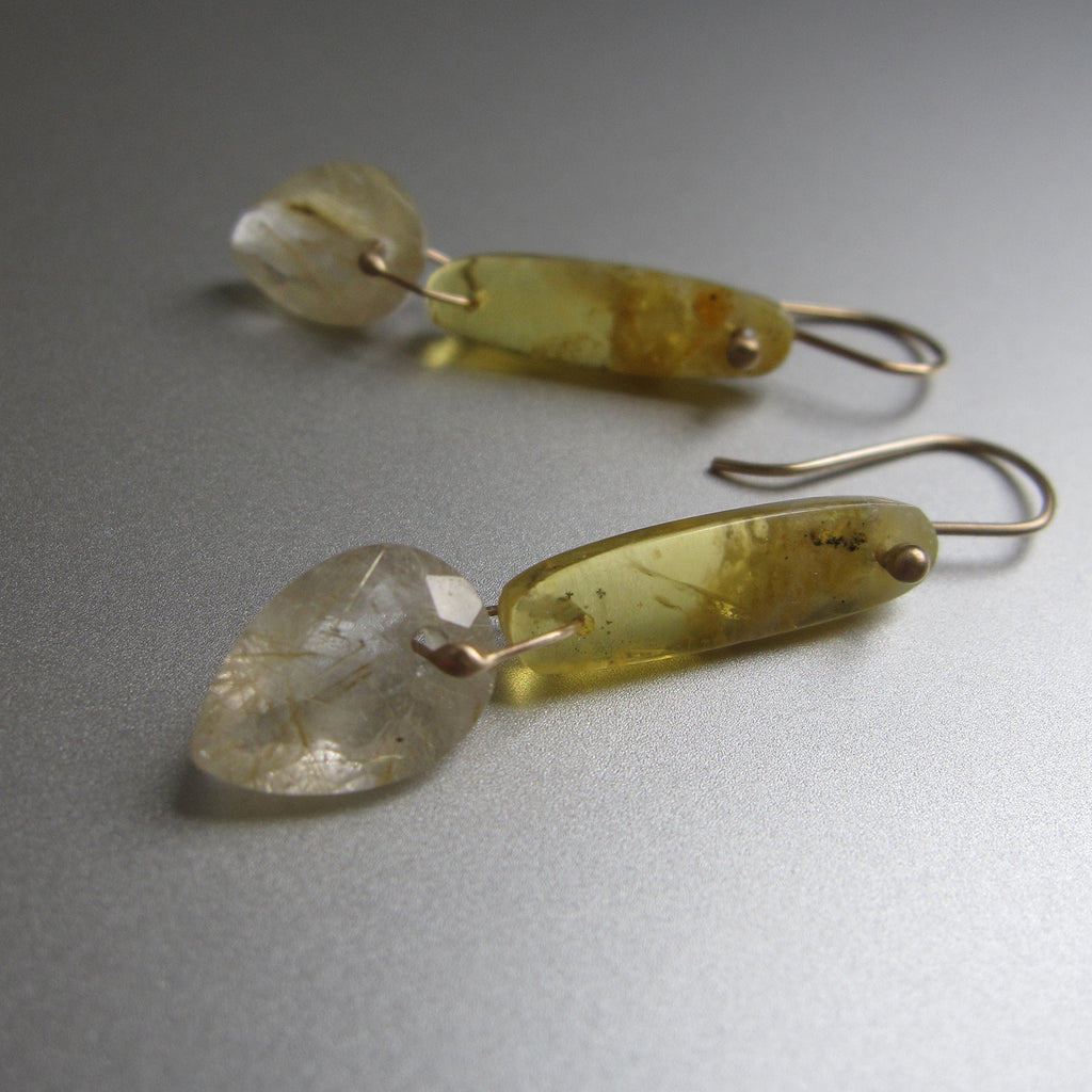 yellow opal and golden rutilated quartz double drop solid 14k gold earrings3