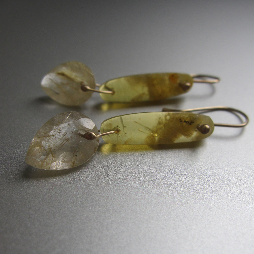 yellow opal and golden rutilated quartz double drop solid 14k gold earrings4