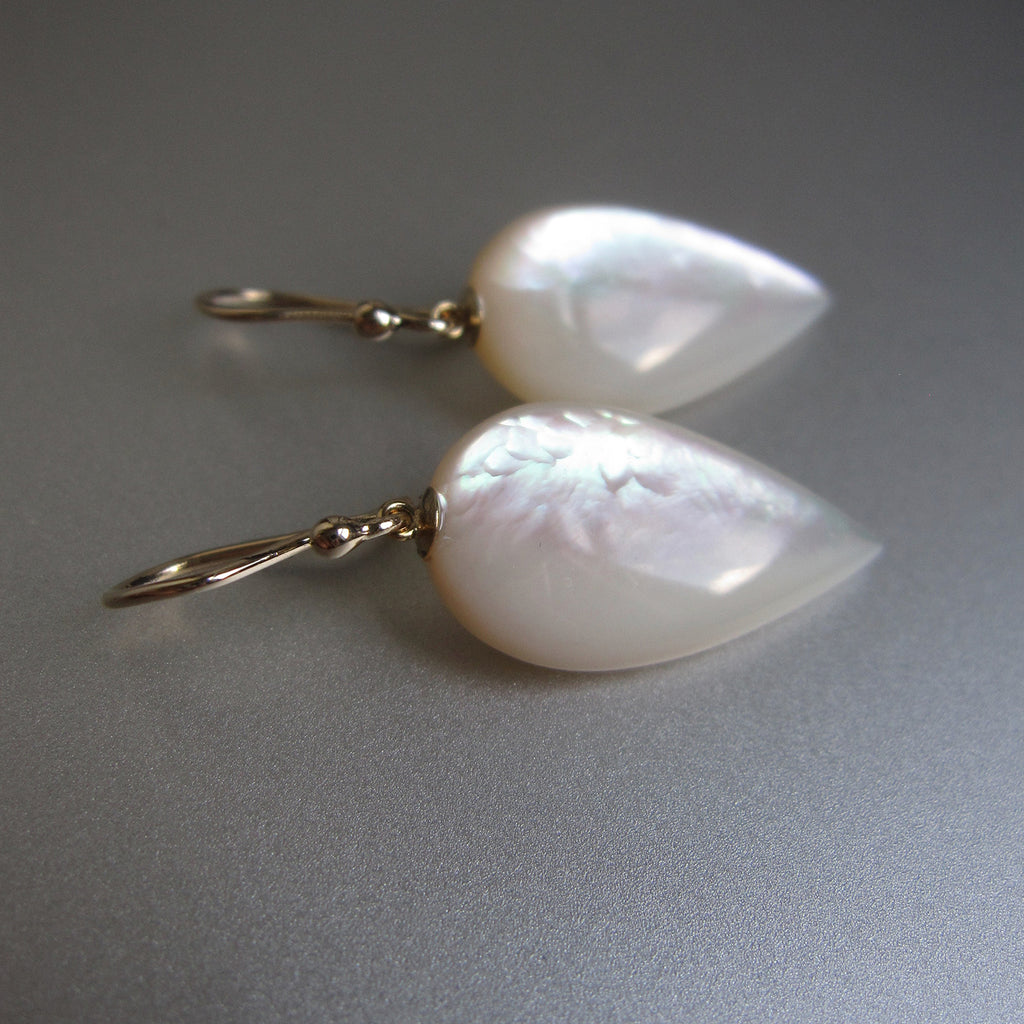 Mother of Pearl Long Pointed Drops Solid 14k Gold Earrings
