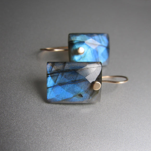 blue labradorite faceted small cushion drops solid 14k gold earrings