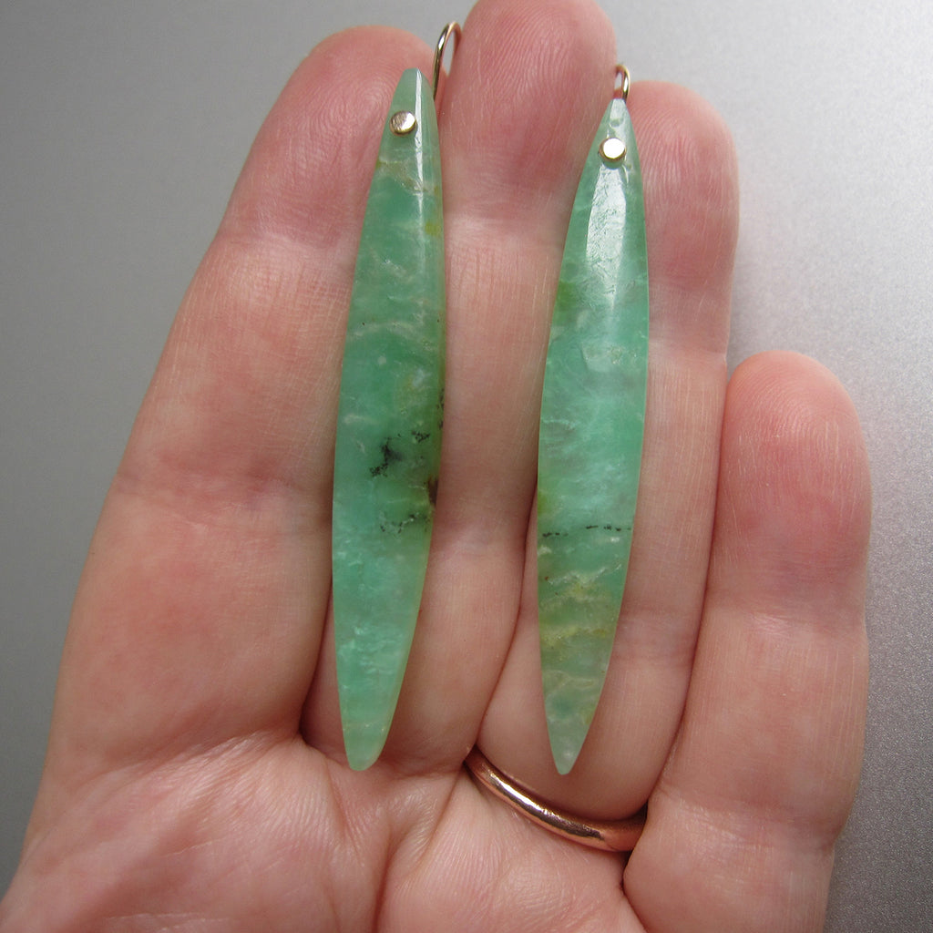 long skinny chrysoprase marquise drops solid 14k gold earrings3