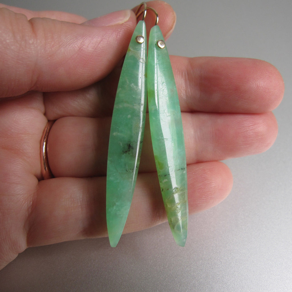 long skinny chrysoprase marquise drops solid 14k gold earrings6