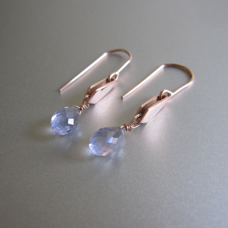 Blue Iolite Drops Gold Kite Solid 14k Rose Gold Earrings2