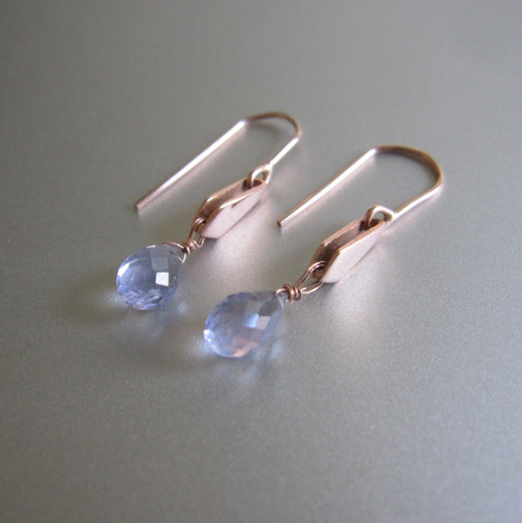 Blue Iolite Drops Gold Kite Solid 14k Rose Gold Earrings