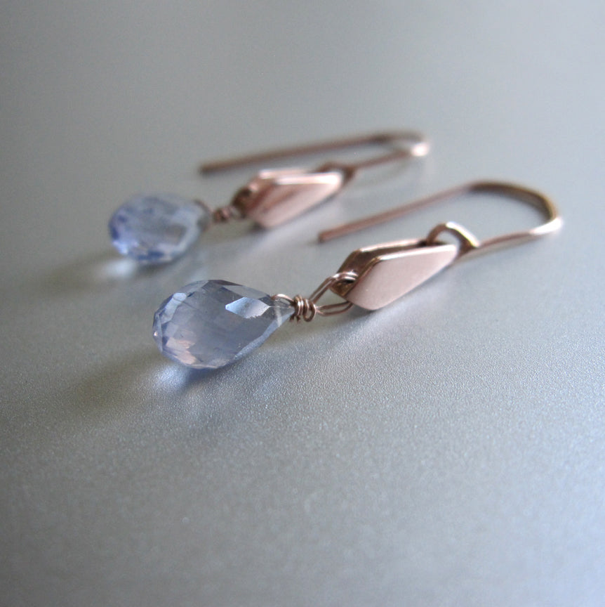 Blue Iolite Drops Gold Kite Solid 14k Rose Gold Earrings