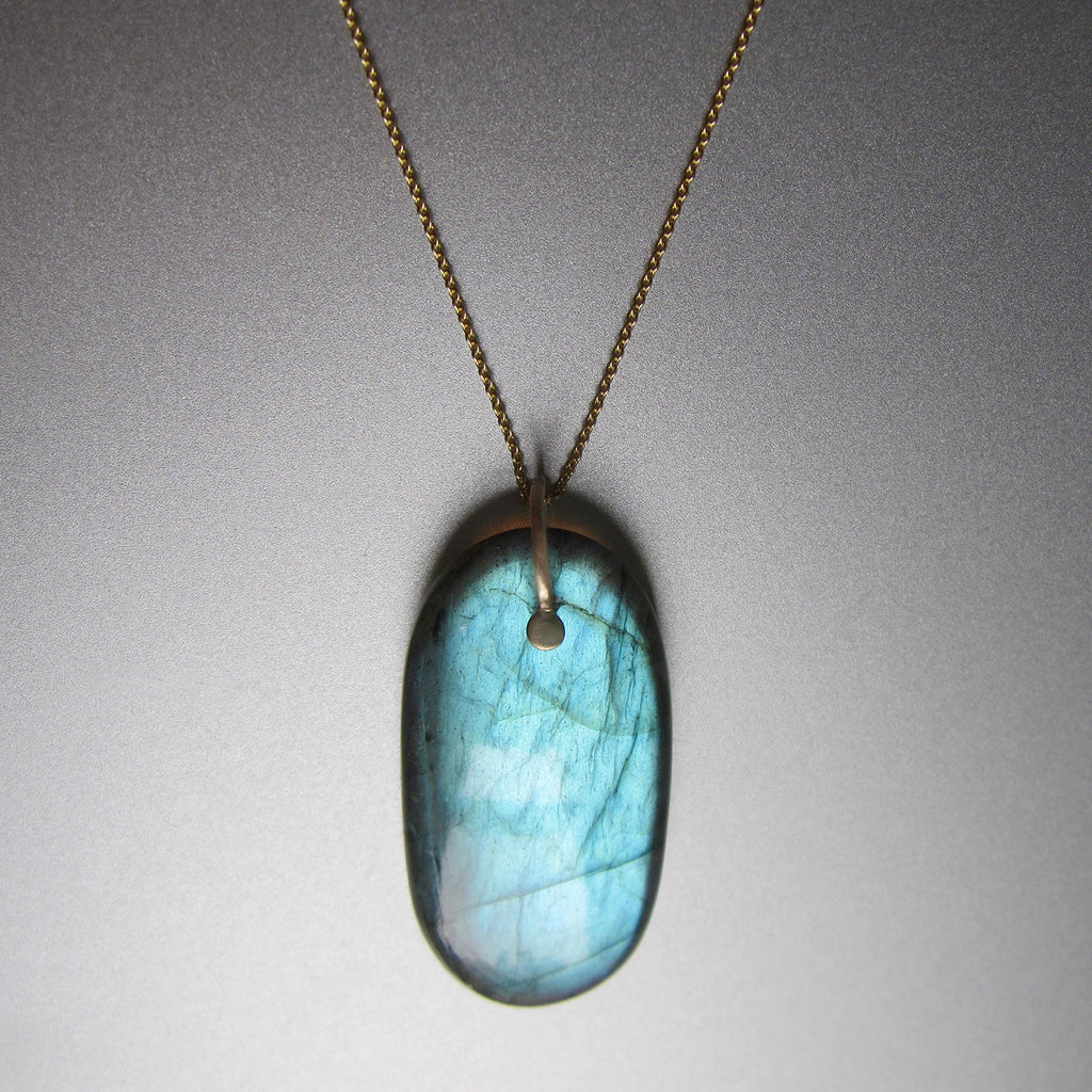 Blue Labradorite Long Drop solid 14k gold necklace2
