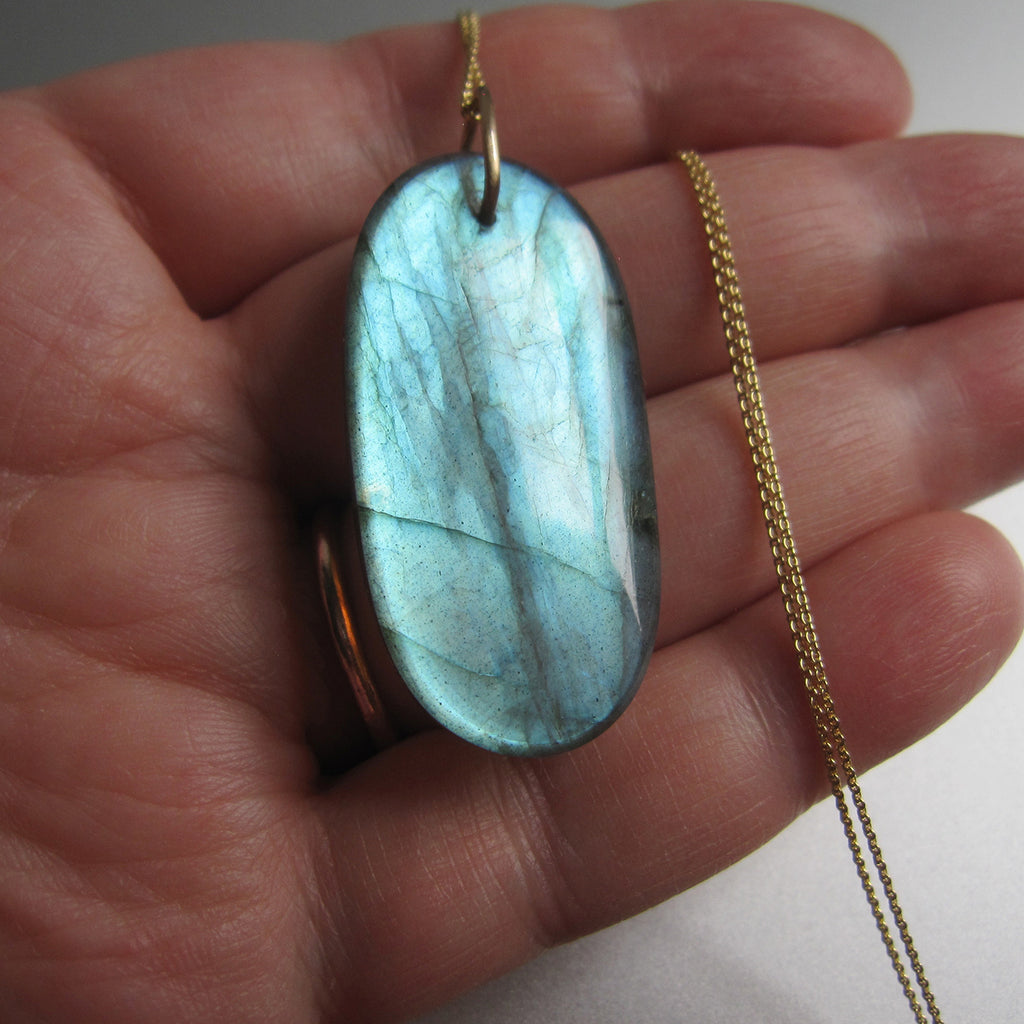 Blue Labradorite Long Drop solid 14k gold necklace4