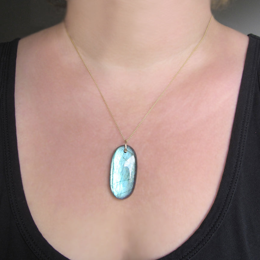 Blue Labradorite Long Drop solid 14k gold necklace5