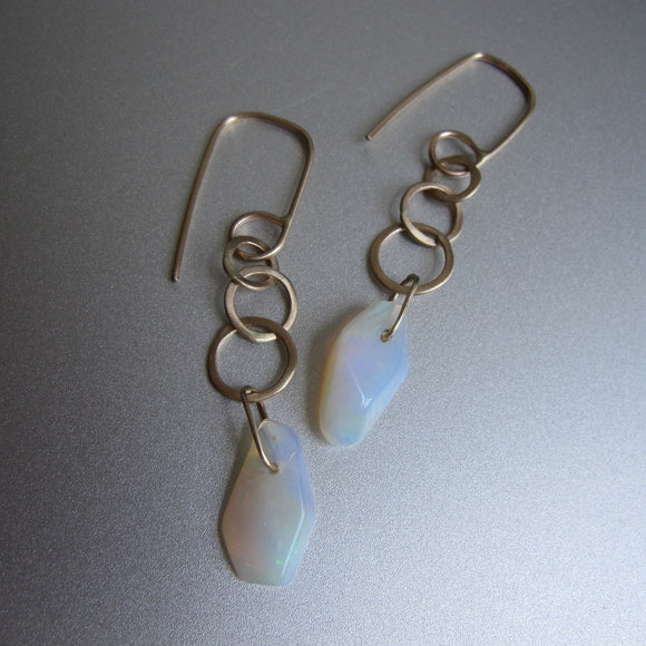 solid australian opal sliver three ring solid 14k gold earrings