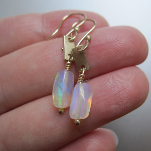 welo opal nugget solid 14k gold tab earrings