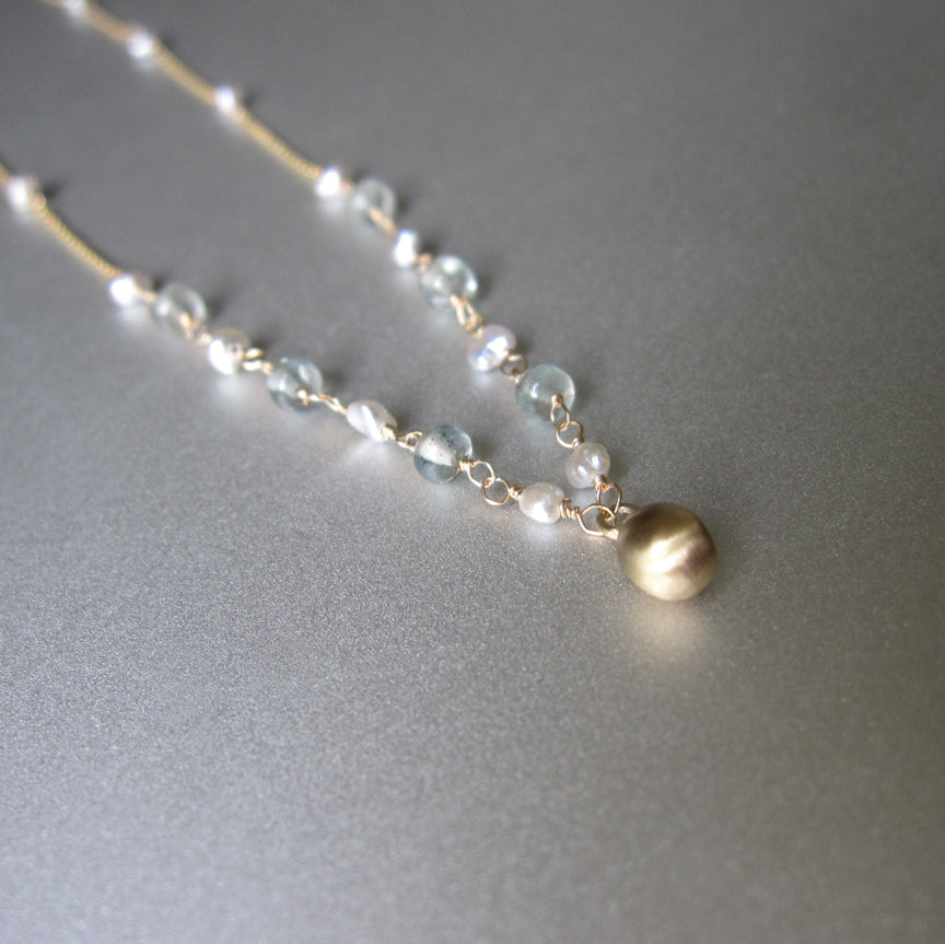 seed keshi pearl and aquamarine gold drop necklace solid 14k gold4