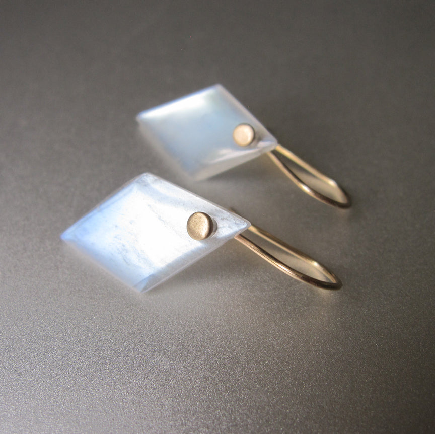 Blue Moonstone Slice Diamond Drops Solid 14k Yellow Gold Earrings