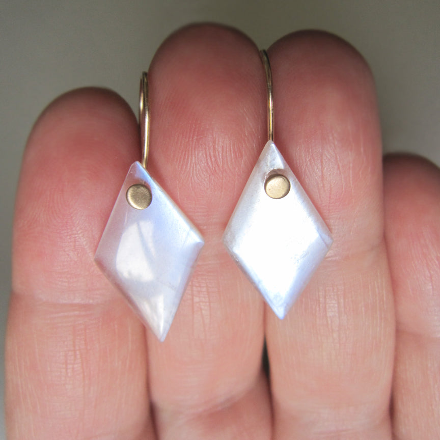 Blue Moonstone Slice Diamond Drops Solid 14k Yellow Gold Earrings4