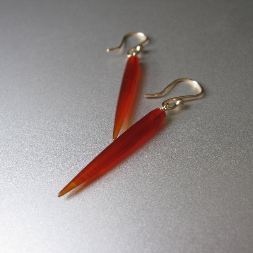 thin red carnelian spikes solid 14k gold earrings2