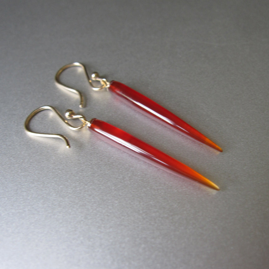 thin red carnelian spikes solid 14k gold earrings